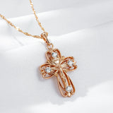 Amazing 14K Filled Rose Gold Cross Crucifix Jesus AAA Zircon Diamonds Necklace - Classic Simple Jewellery