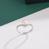 Elegant Silver Ring with Natural White Pearl Sparkling AAA Zircon Diamonds