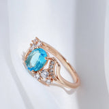 Shiny Blue Oval  Peach Heart Cutting Filled 14K Rose Gold AAA Zircon Crystals Rings For Women, Luxury Jewellery