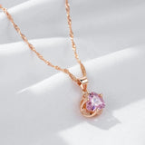 Fabulous Filled Rose Gold of 14-Karat Purity Pink AAA Zircon Crystal Necklace For Women - Party Shiny Jewellery