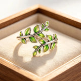 Fashion 925 Sterling Silver Green Leaf Shape Open Vintage Handmade Ring