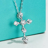 Terrific White Gold Plated Crucifix Faith Cross Moissanite Diamonds Necklace - Silver Hip Hop Goth Style Fine Jewellery - The Jewellery Supermarket