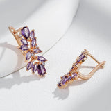 Luxury Full Paved Purple AAA Zircon Crystals 14K Rose Gold filled Geometric Dangle Earrings - Luxury Jewellery