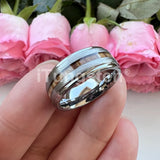 Different Wods Inlay Stepped Unique Brushed Finish Tungsten Wedding Rings