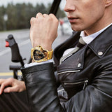 Sports Military Skeleton Automatic Mechanical Watches - Black Gold Triangle Dial Steel Leather Strap Luxury Watches