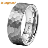 I Love You Stamped 6mm 8mm Tungsten Hammer Ring for Men Women  Comfort Fit
