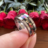 Pipe Cut Polished Finish Groove Inlay Silver Colour Men Women Tungsten Wedding Rings