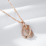 14K Rolled Gold Fashion Double Hoop AAA Zircon Diamonds Pendant And Necklace For Women