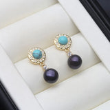 Elegant Cultured Multicolour Pearls AAA Zircon Diamonds Turquoise Stones Silver Earrings