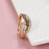 High Quality 14K Filled Rose Gold Double White Black AAA Zircon Diamonds Crossed Design Rings - Fine Jewellery