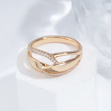 14K Rolled Gold Fashion Twist Double AAA Zircon Diamonds Trendy Rings Fine Jewellery