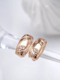 14K Rolled Gold Geometric Leaf Embossed AAA Zircon Diamonds Square Elegant Earrings