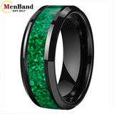 Green Opal Inlay Beveled Polished 6/8mm  Silver/Gold/Blue/Black Tungsten Rings