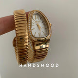 New Arrival Luxury Snake Design Stainless Steel Unique Gold Quartz Ladies Watches with Japan Movement