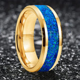 New Arrival 6/8MM with Blue Opal Stone Groove Inset Comfortable Fit Tungsten Men's and Women's Wedding Rings
