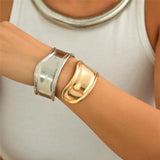 New Boho Glossy Metal Wide Cuff Open Arm Punk Gold Colour Charm Bangle Bracelets for Women