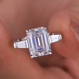 3 Stone 2 - 4CT Emerald Cut VVS1 D Colour Moissanite Diamond Silver Engagement Ring