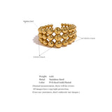 18K Gold Plated Stainless Steel Round Beads Layered Wide Trendy Fashion Ring