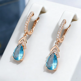 14K Gold Filled Blue Red Dark Blue AAA Zircon Crystals Long Dangle Elegant Earrings