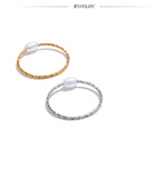 18K Gold Plated Trendy Stainless Steel Natural Pearl Thin Finger Versatile Ring