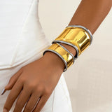 Vintage Geometric Exaggerated Punk Mix Colour Irregular Wide Cuff Open Metal Bangles Bracelets for Women