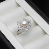 Superb Snowflake Design AAA Zircon Diamonds Silver Multicolour Pearl Rings