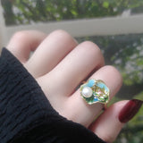 Unique Handmade Real Pearl 18K Gold Plated Adjustable Rings for Women