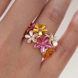 Charming Dainty Colourful Enamel Flower Women Two Tone Ring