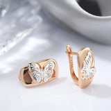 14K Rolled Gold Geometric Leaf Embossed AAA Zircon Diamonds Square Elegant Earrings