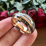 Bright Meteorite Gold Foil Inlay 8MM 18k Gold Colour Tungsten Carbide Wedding Rings