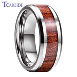 Rosewood Koa Wood Inlay Beveled Polished Finish 8mm Men Women Tungsten Wedding Rings
