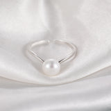 Fine Round White Real Pearl 925 Sterling Silver Minimalist Adjustable Ring