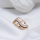 High Quality Rolled 14K Rose Gold Fine Jewellery Black, White AAA Zircon Diamonds Geometric Lines Cross Waves Ring