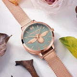 Elegant Luxury 3D Engraved Bee Dial Ladies Watch Rose Gold Plated 31mm Classic Casual Dress Watch with Bracelet Set