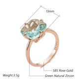 14K Filled Gold Big Square Light Green AAA Zircon Crystal Fashion Rings For Women
