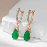 Luxury Elegant 14K Rolled Rose Gold Retro Green AAA Zircon Crystals Drop Earrings For Women - Fine Jewellery