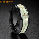 Polished Bevel Edges Electrocardiogram Luminous Glow Inlay Tungsten Carbide Rings