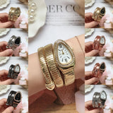 Elegant Luxury Jewellery Snake Design Zircon Diamonds Gold Colour Stainless Steel Women Quartz Bracelet Wristwatches