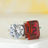 New Luxurious High Carbon Red Corundum Double Stone Ring Set Women's Party Engagement Fine Jewellery - The Jewellery Supermarket