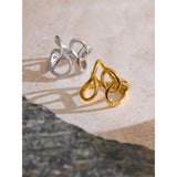 18K Gold Plated Trendy Stainless Steel Geometric Hollow Unusual Distinctive Polished Ring