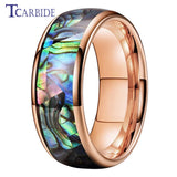 Domed Polished Cool Abalone Shell 8MM Men Women Tungsten Wedding Engagement Rings