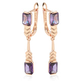 14K Filled Gold Square AAA Lab Created Purple Amethyst Zircon  Long Drop Earrings