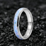 Rainbow Fire Opal Inlay 4/6/8mm Tungsten Carbide  Men Women Comfort Fit Rings
