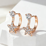 14 Karat Filled Gold Full Shiny AAA Zircon Diamonds Star Design Drop Earrings