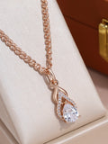 Luxury Drop Shape 14K Filled Rose Gold AAA White Zircon Diamonds Elegant Geometric Necklace - Fine  Jewellery