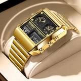 New Top Brand Luxury Gold Stainless Steel Sport Square Digital Analog Big Quartz Fashion Hipster Wristwatches - The Jewellery Supermarket