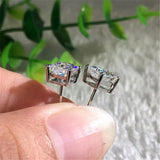 Princess Cut 0.5, 1, 2CT Moissanite Diamonds Rhodium Plated Silver D Color Stud Earrings
