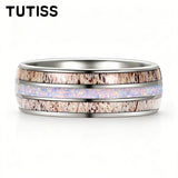 Deer Antler & Meteorite Inlay Silver 8mm Tungsten Carbide Mens Wedding Rings