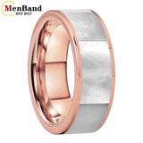White Mother Of Pearl Shell Inlay Plane Polished Black Tungsten Ring for Men Women
