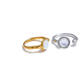 18K Gold Plated Fashion Stainless Steel Natural Shell Fritillary Geometric Ring